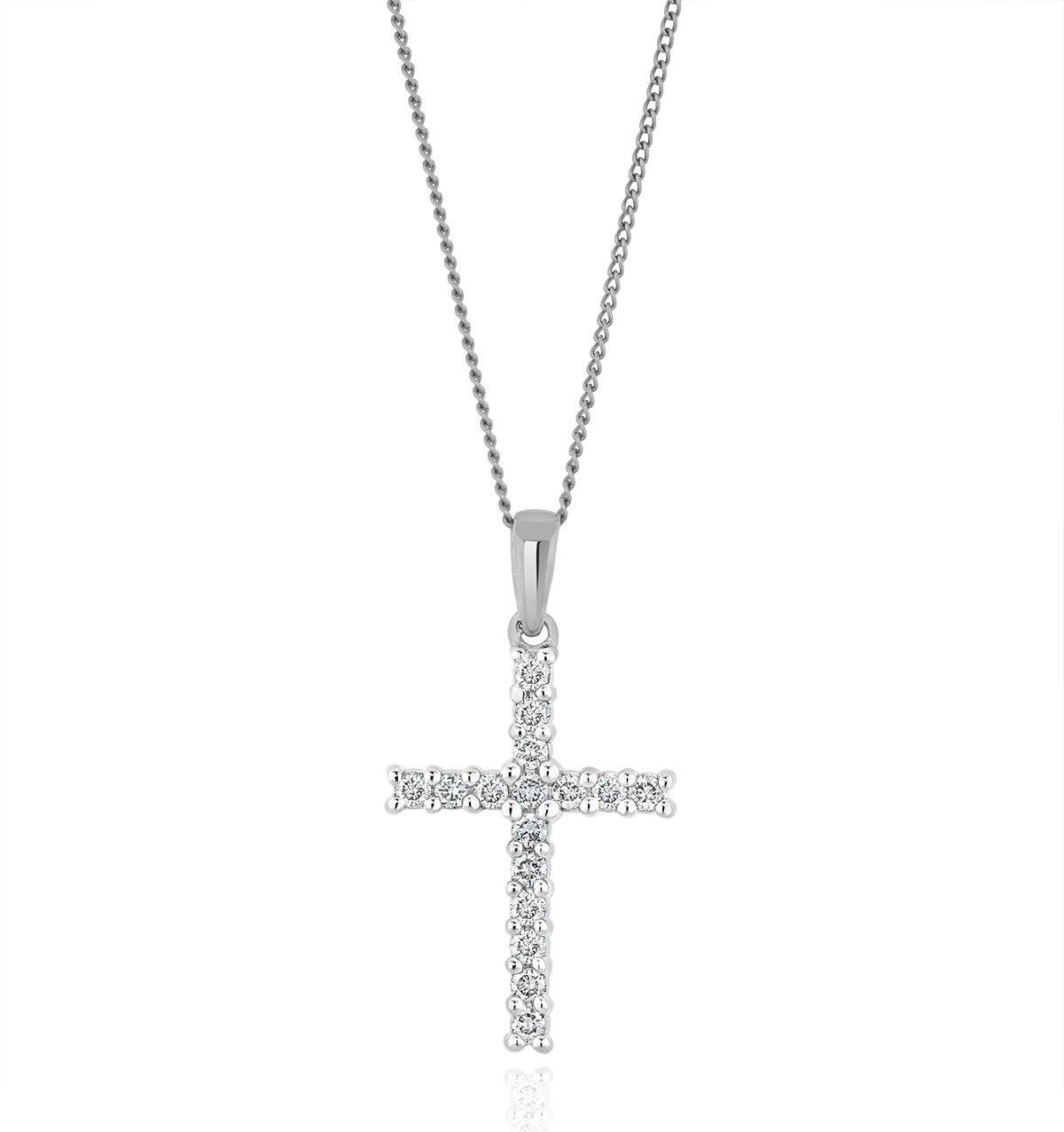 Lab Diamond Cross Pendant Necklace Claw Set 0.25ct H/Si 9K White Gold
